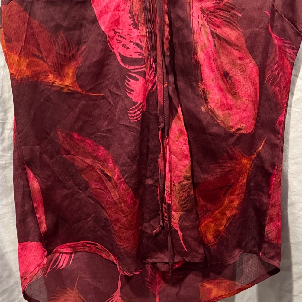 New York & Company Burgundy and Pink Feather Blouse - Picture 4 of 8